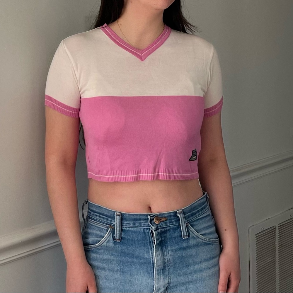 Versace Pink and White Crop Top